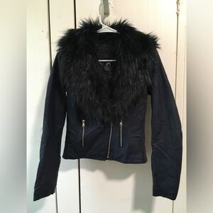 Atmosphere Navy Jacket with Black Faux Fur Collar
